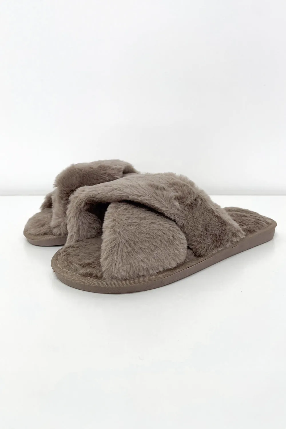 Gigi Fluffy Slippers - Taupe