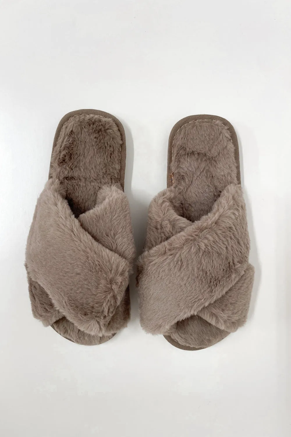 Gigi Fluffy Slippers - Taupe