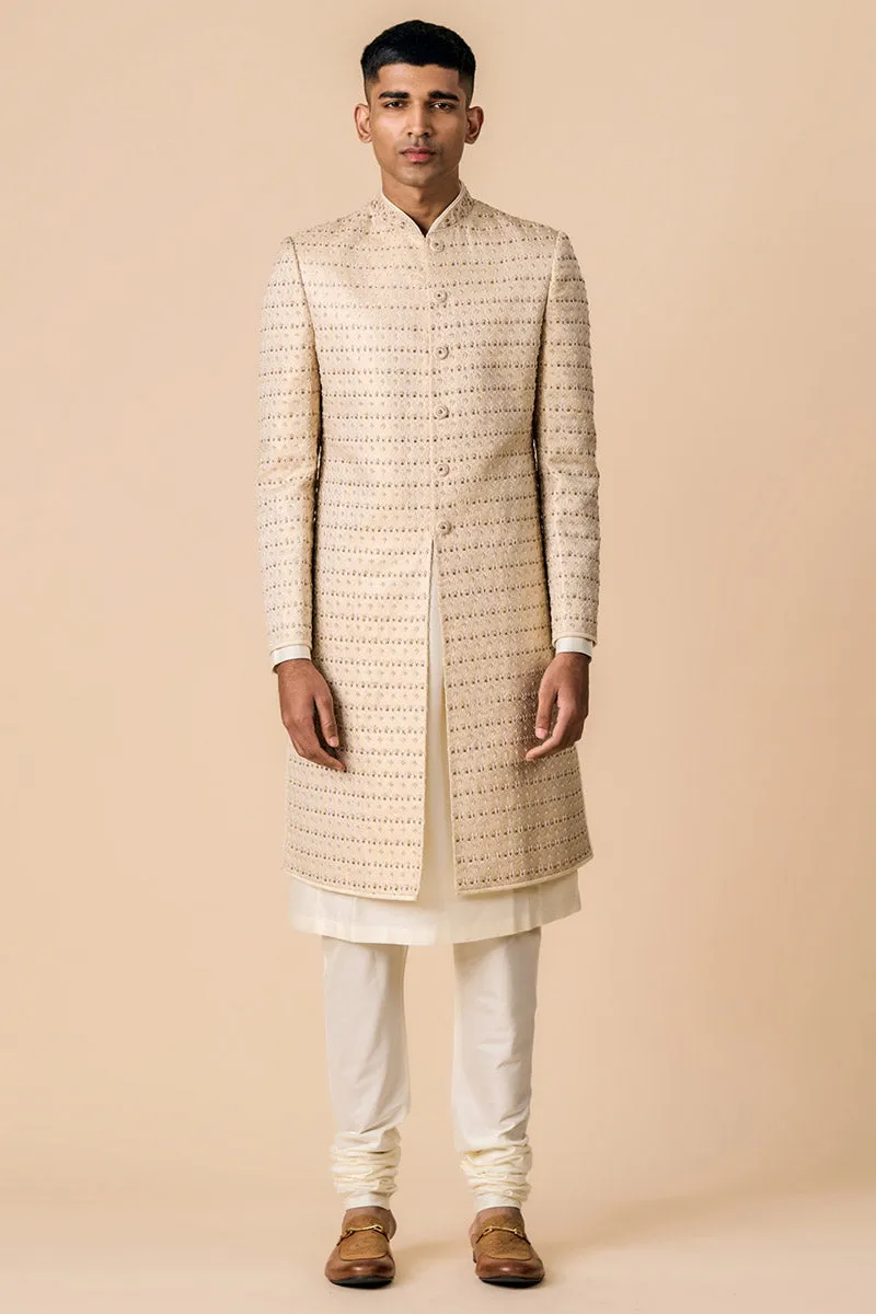 Gold All Over Floral Brocade Sherwani