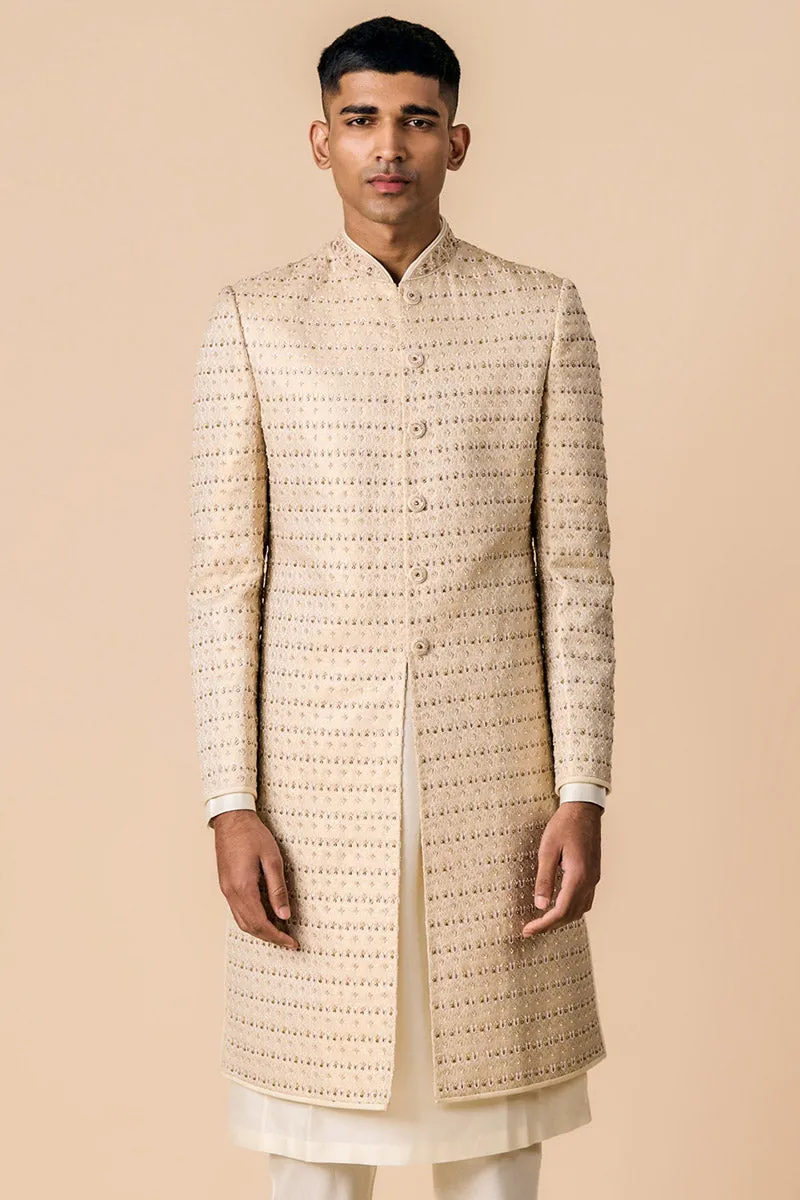 Gold All Over Floral Brocade Sherwani