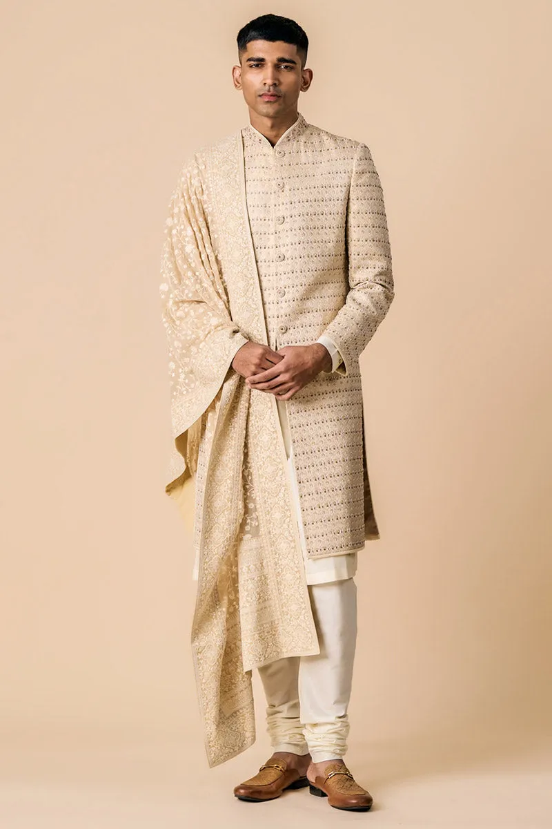 Gold All Over Floral Brocade Sherwani