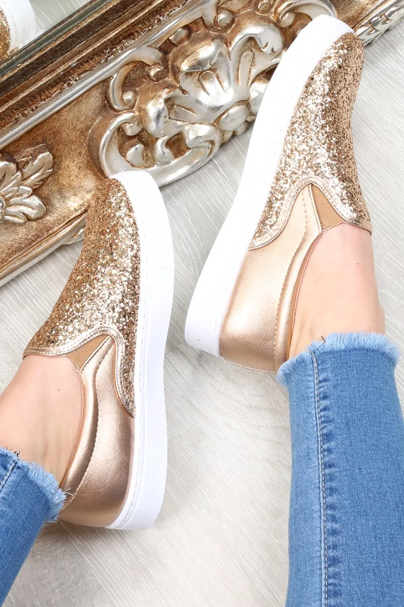 Gold Glitter Slip On Trainers - Maddie