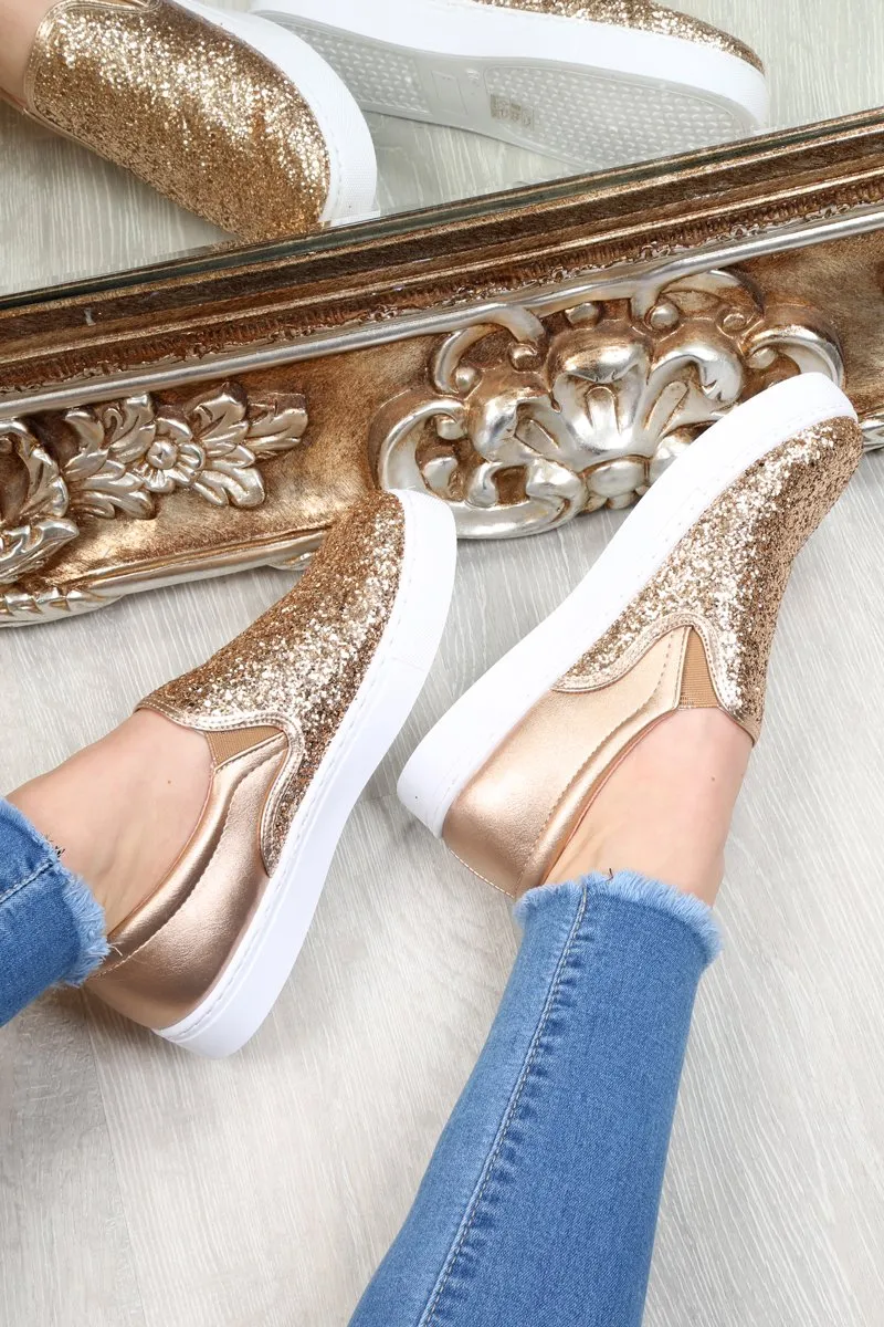 Gold Glitter Slip On Trainers - Maddie