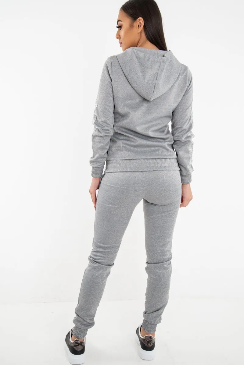 Grey Glitter Side Stripe Crepe Tracksuit - Gionna