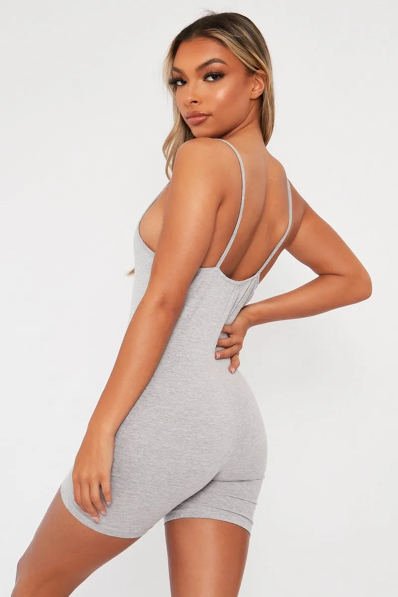 Grey Jersey Low Back Unitard - Taya