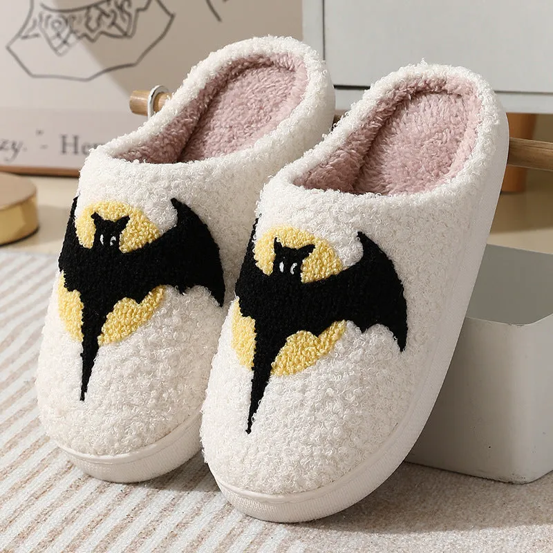 Halloween Bat Cartoon Thermal Winter Cotton Slippers Cozy Footwear Warm Cotton Slippers Unisex cotton Slippers couples cotton footwear, lioness-love