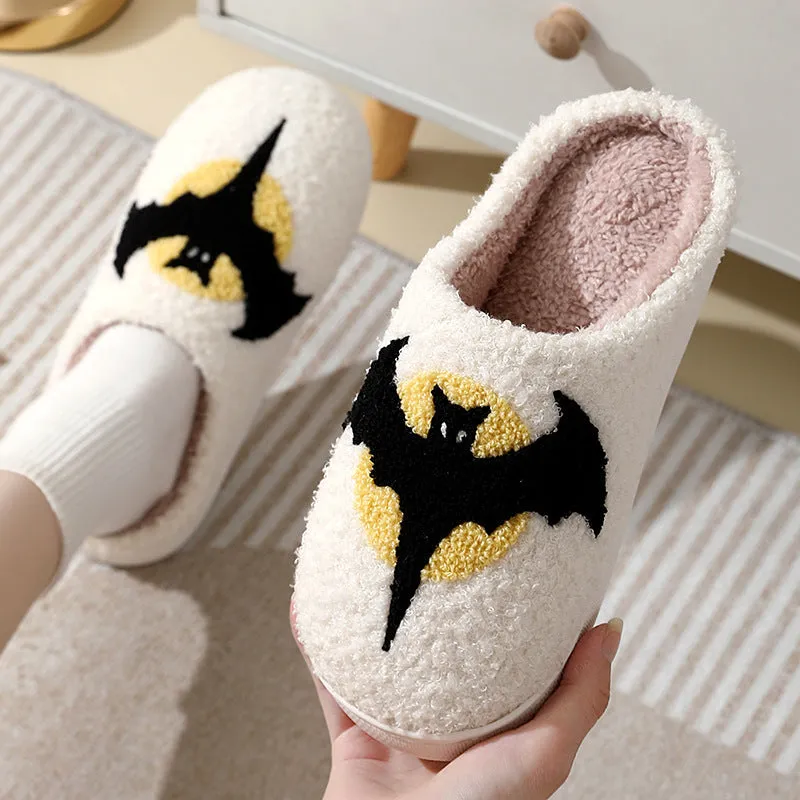 Halloween Bat Cartoon Thermal Winter Cotton Slippers Cozy Footwear Warm Cotton Slippers Unisex cotton Slippers couples cotton footwear, lioness-love