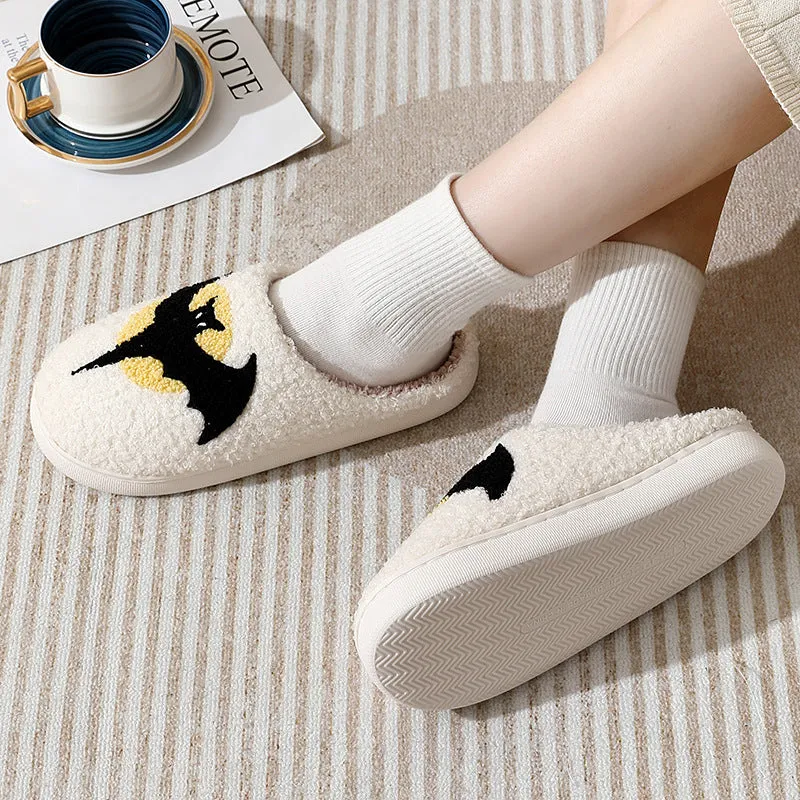 Halloween Bat Cartoon Thermal Winter Cotton Slippers Cozy Footwear Warm Cotton Slippers Unisex cotton Slippers couples cotton footwear, lioness-love