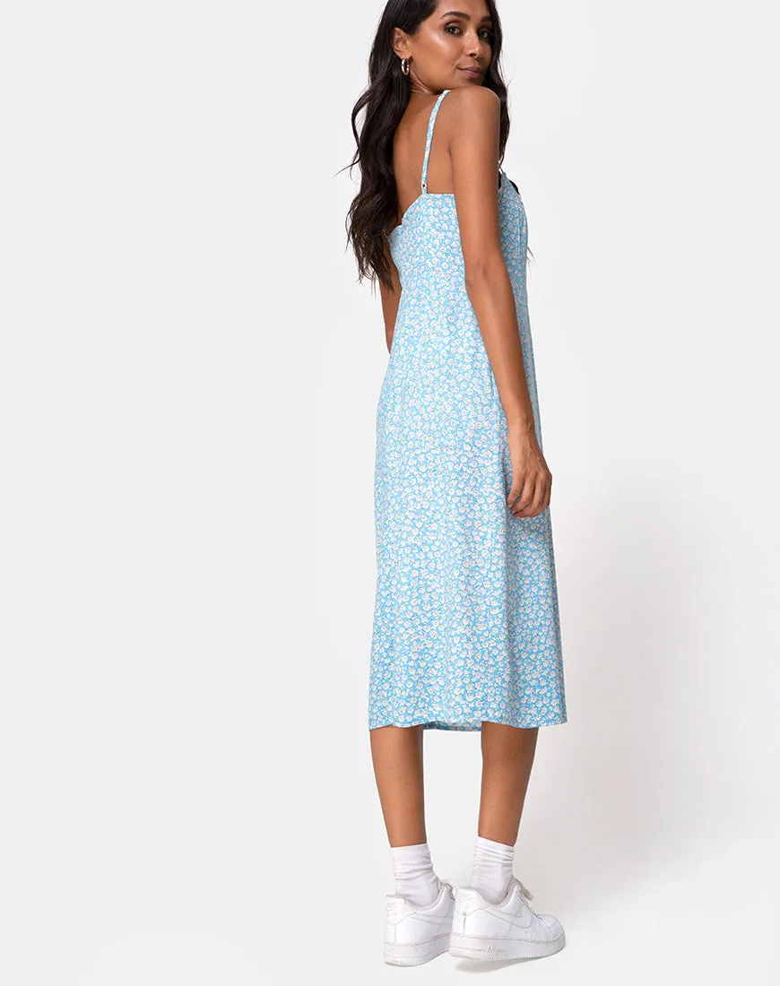 Kaoya Midi Dress in Ditsy Rose Blue