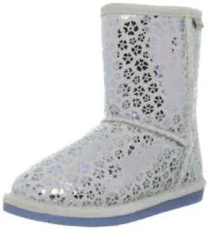 Kids Girls BEARPAW BETSEY YOUTH short suede boot sheepskin shearling 3 SILVER