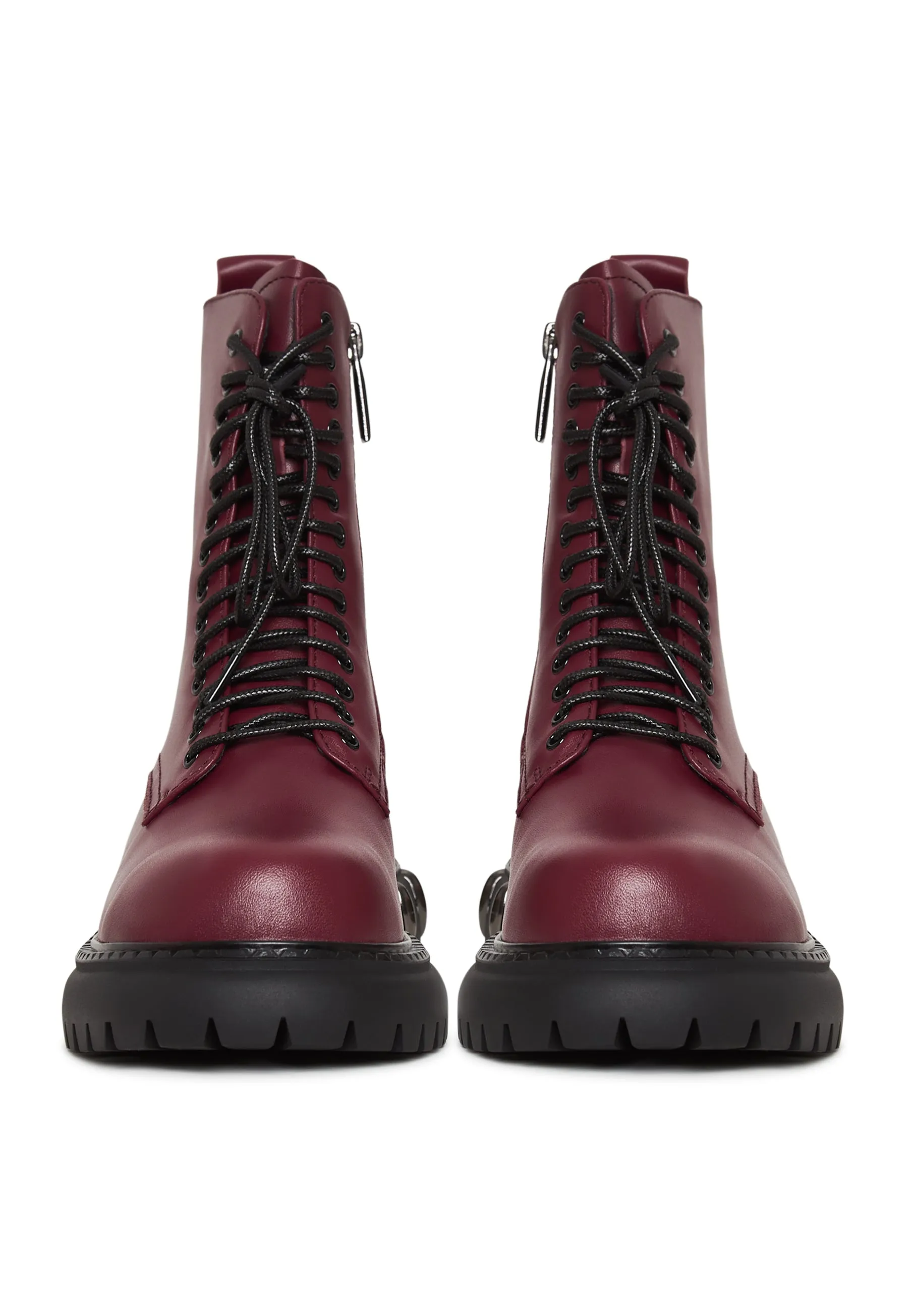 Lace-Up Combat Boots with Chunky Sole - Bordeaux