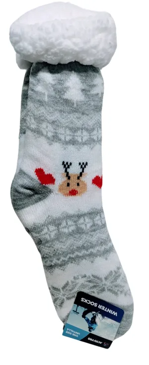 Ladies Cozy Grey Slipper Socks