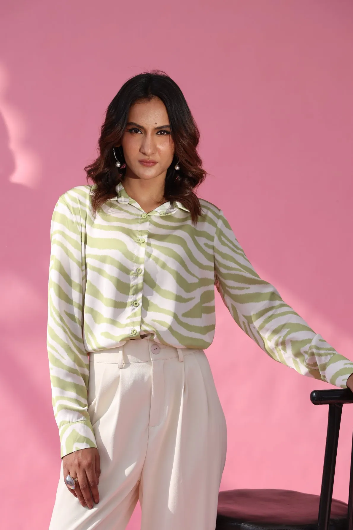 Leena Button Down Printed Green