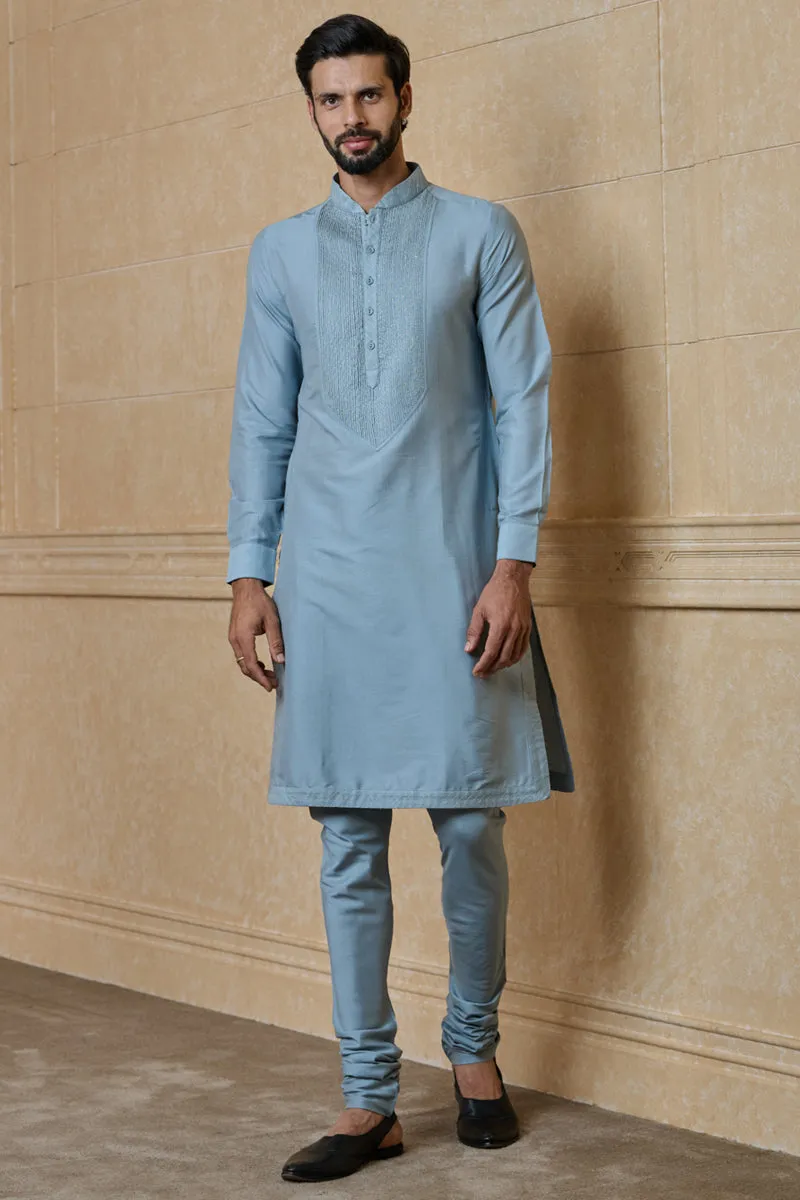 Light Blue Kurta Set With Textured Yoke