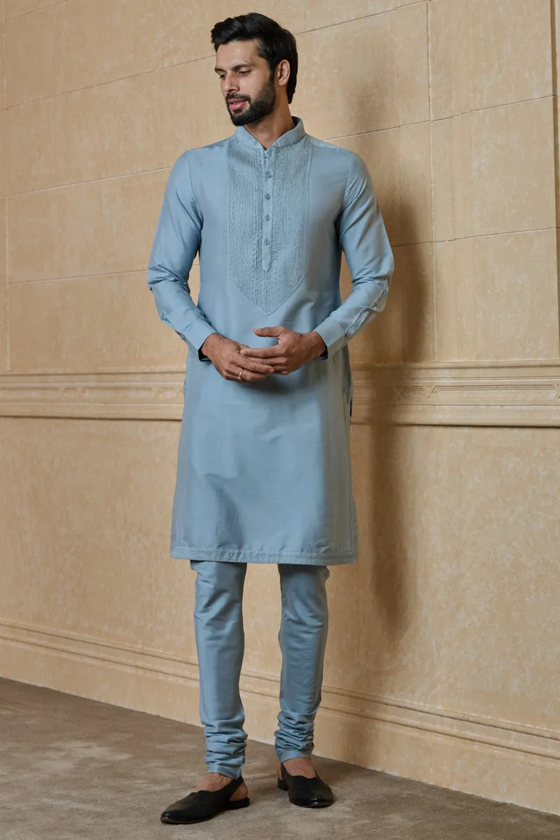 Light Blue Kurta Set With Textured Yoke