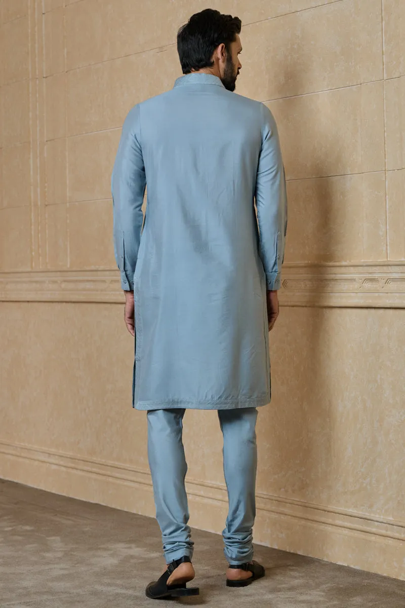 Light Blue Kurta Set With Textured Yoke