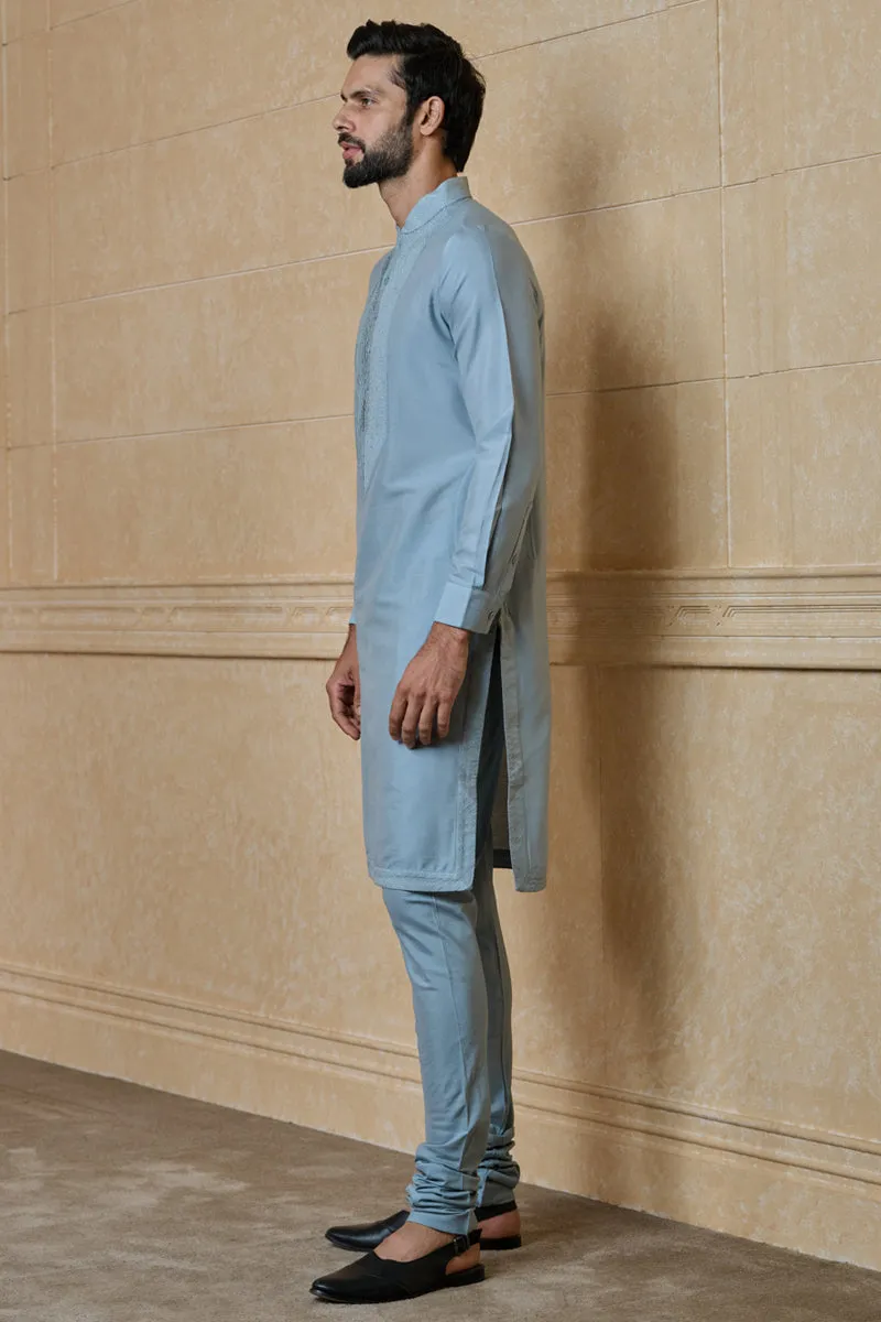 Light Blue Kurta Set With Textured Yoke