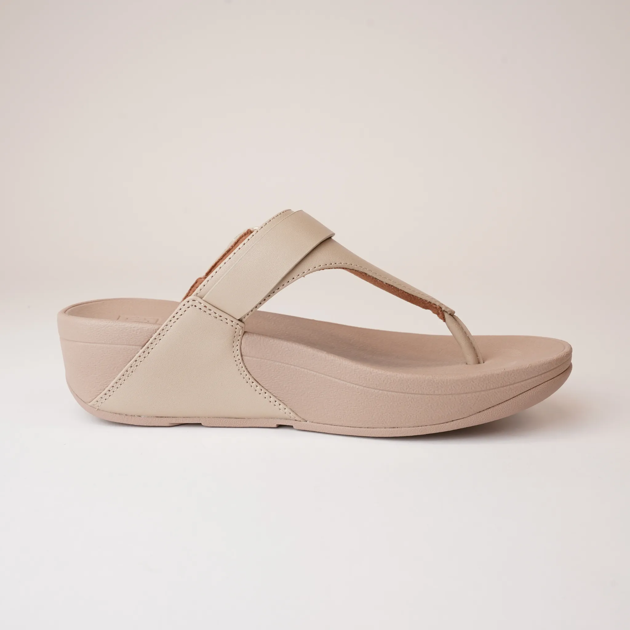 Lulu Adjustable Leather Toe Post Latte Sandals