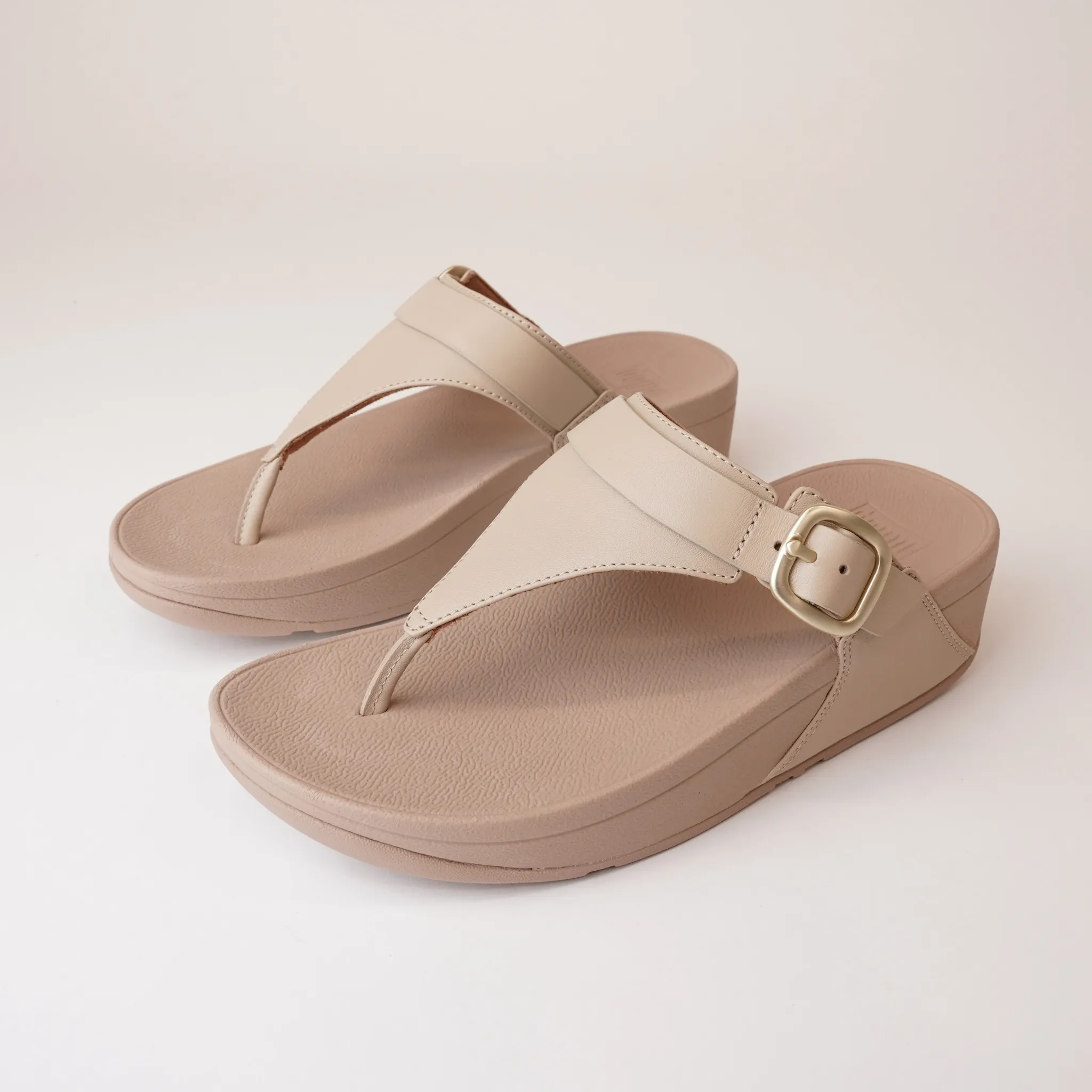 Lulu Adjustable Leather Toe Post Latte Sandals