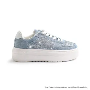 MARSEL-1 LACEUP RHINESTONE SNEAKERS - DENIM