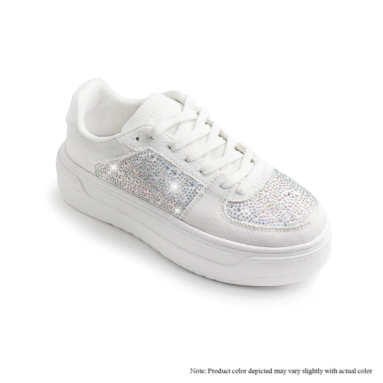 MARSEL-1 LACEUP RHINESTONE SNEAKERS - WHITE