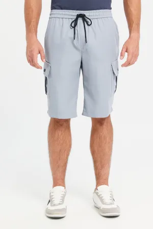 Men Grey Cargo Pocket Shorts