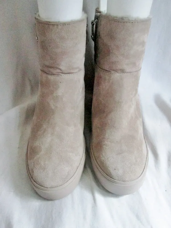 NEW Womens DONNA KARAN DKNY Ankle Boots Booties FRANCE SHEARLING 7.5 TAN BEIGE