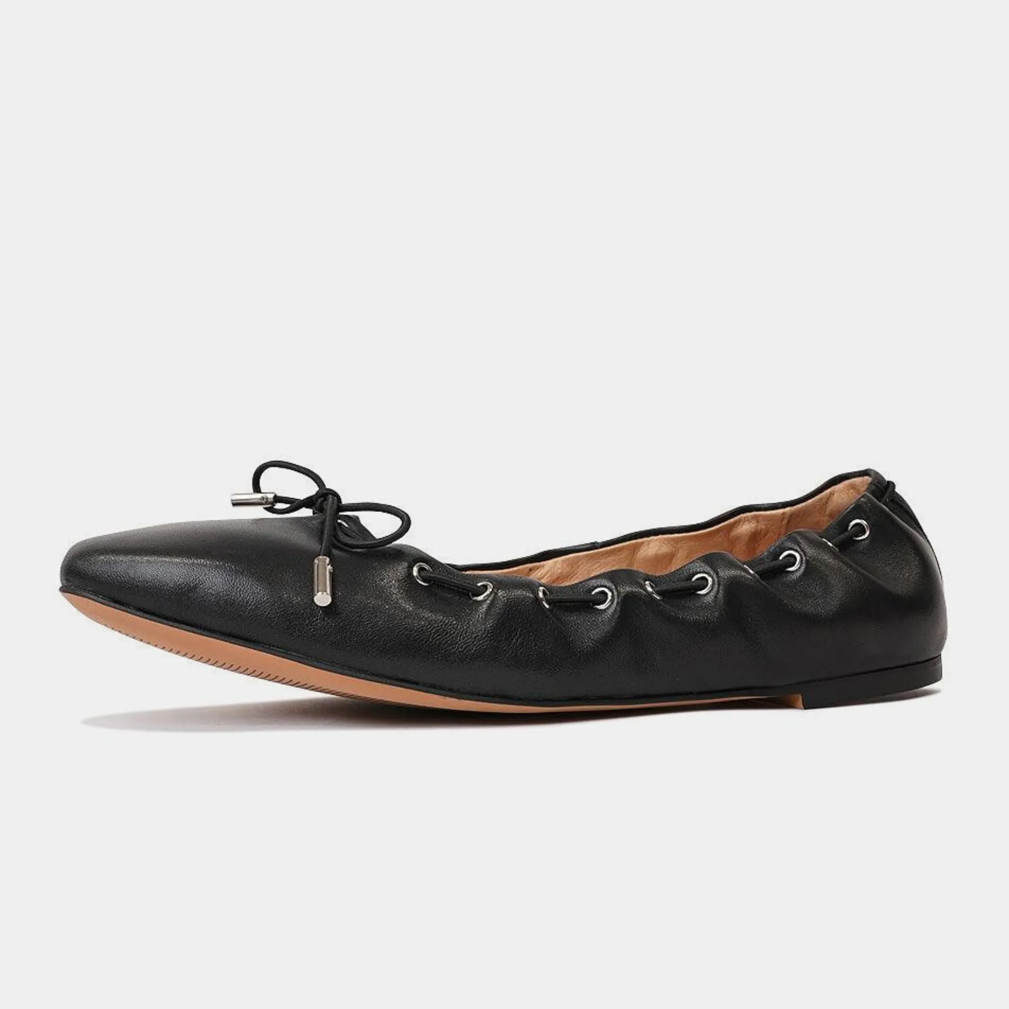 Niseya Black Leather Ballet Flats