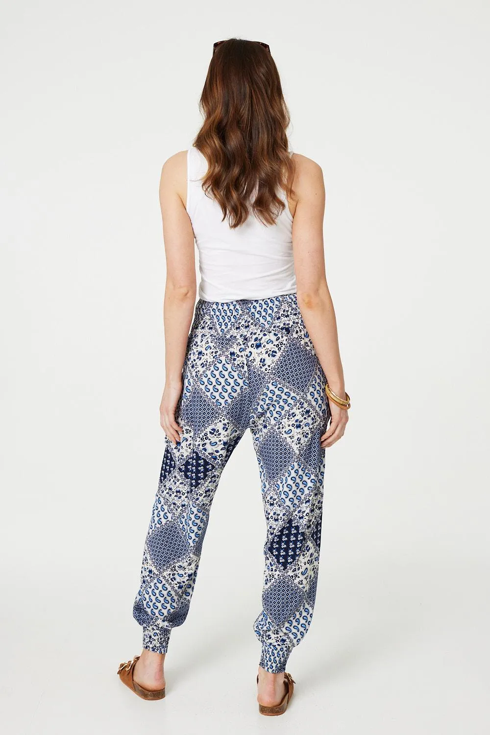 Patchwork Print High Waist Harem Pants