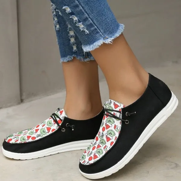 Purpdrank - Black Casual Patchwork Printing Round Comfortable Flats Shoes