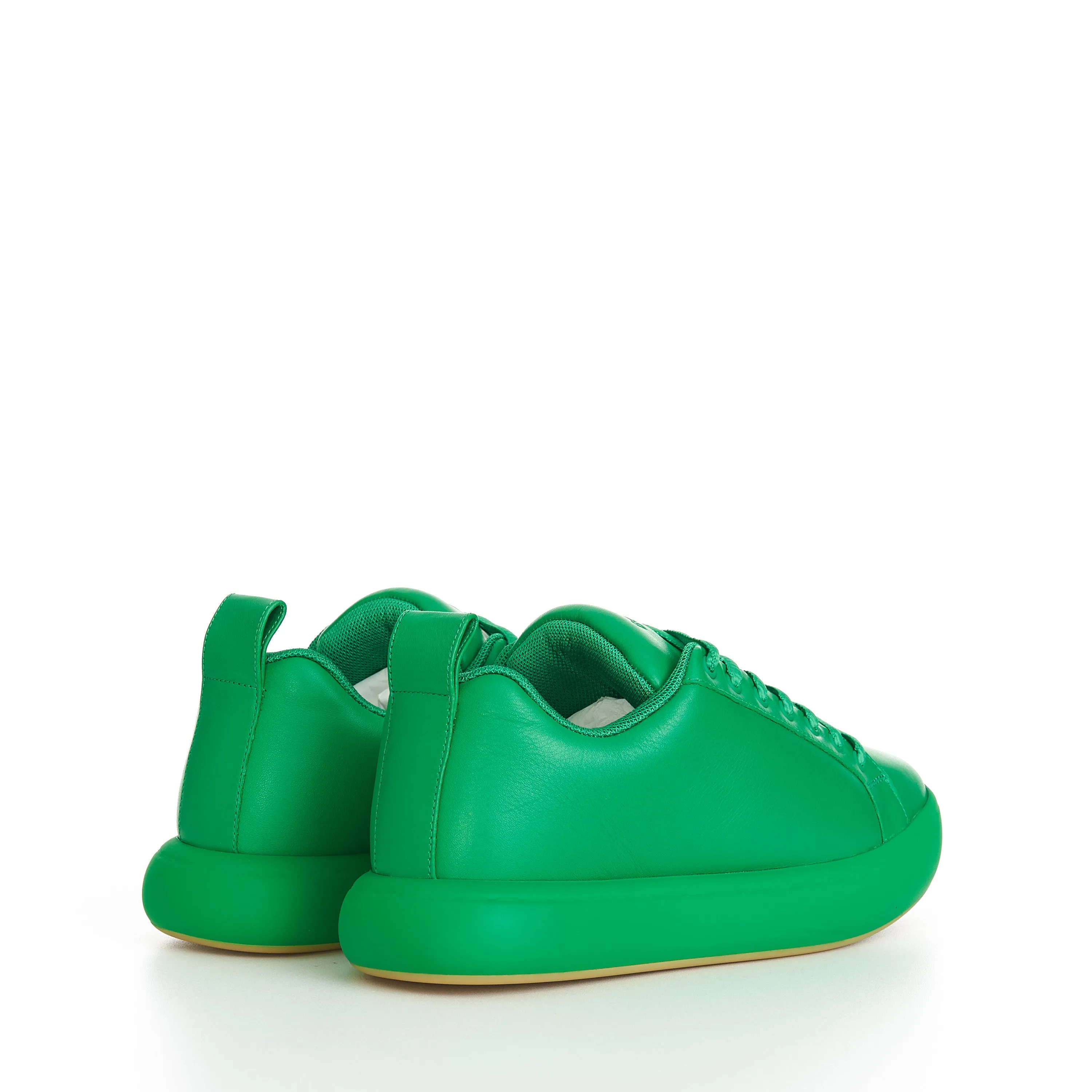 "Pillow" Lace-up Sneakers In Parakeet Green Padded Leather