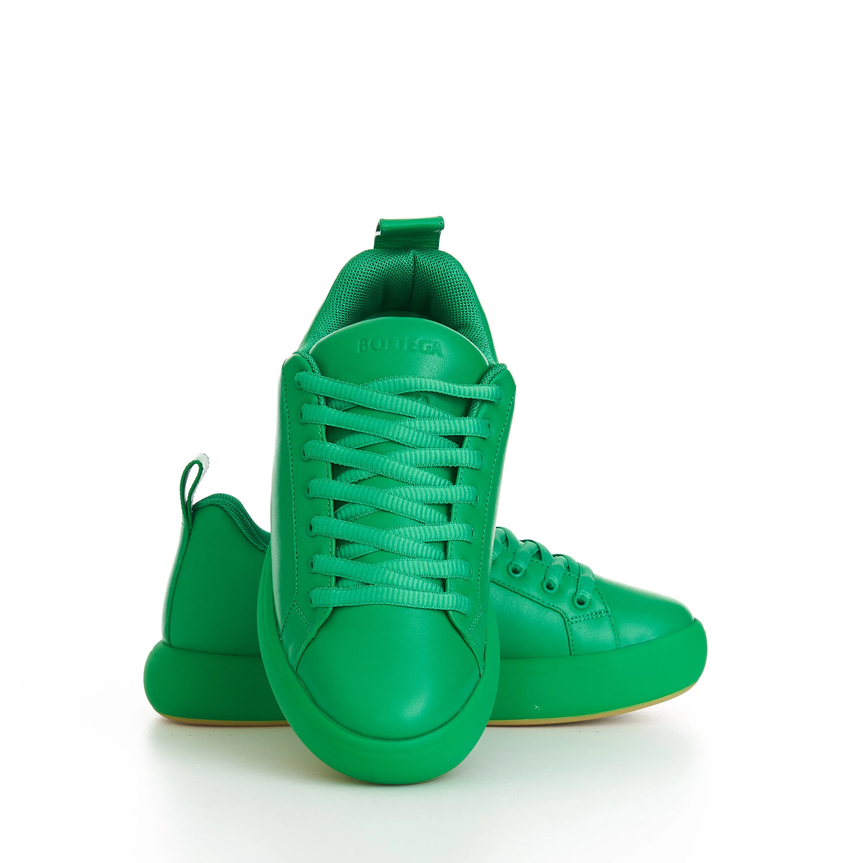 "Pillow" Lace-up Sneakers In Parakeet Green Padded Leather