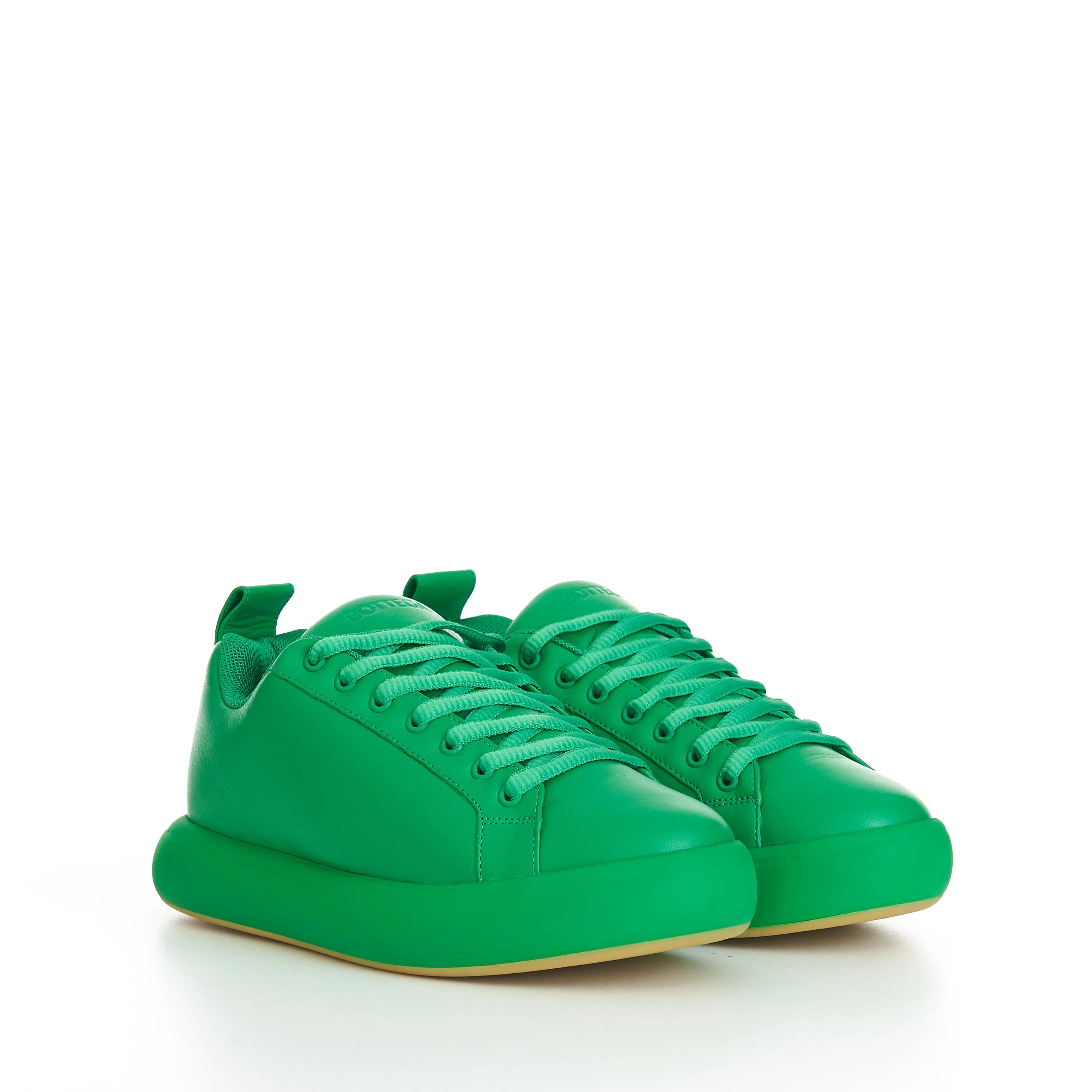 "Pillow" Lace-up Sneakers In Parakeet Green Padded Leather