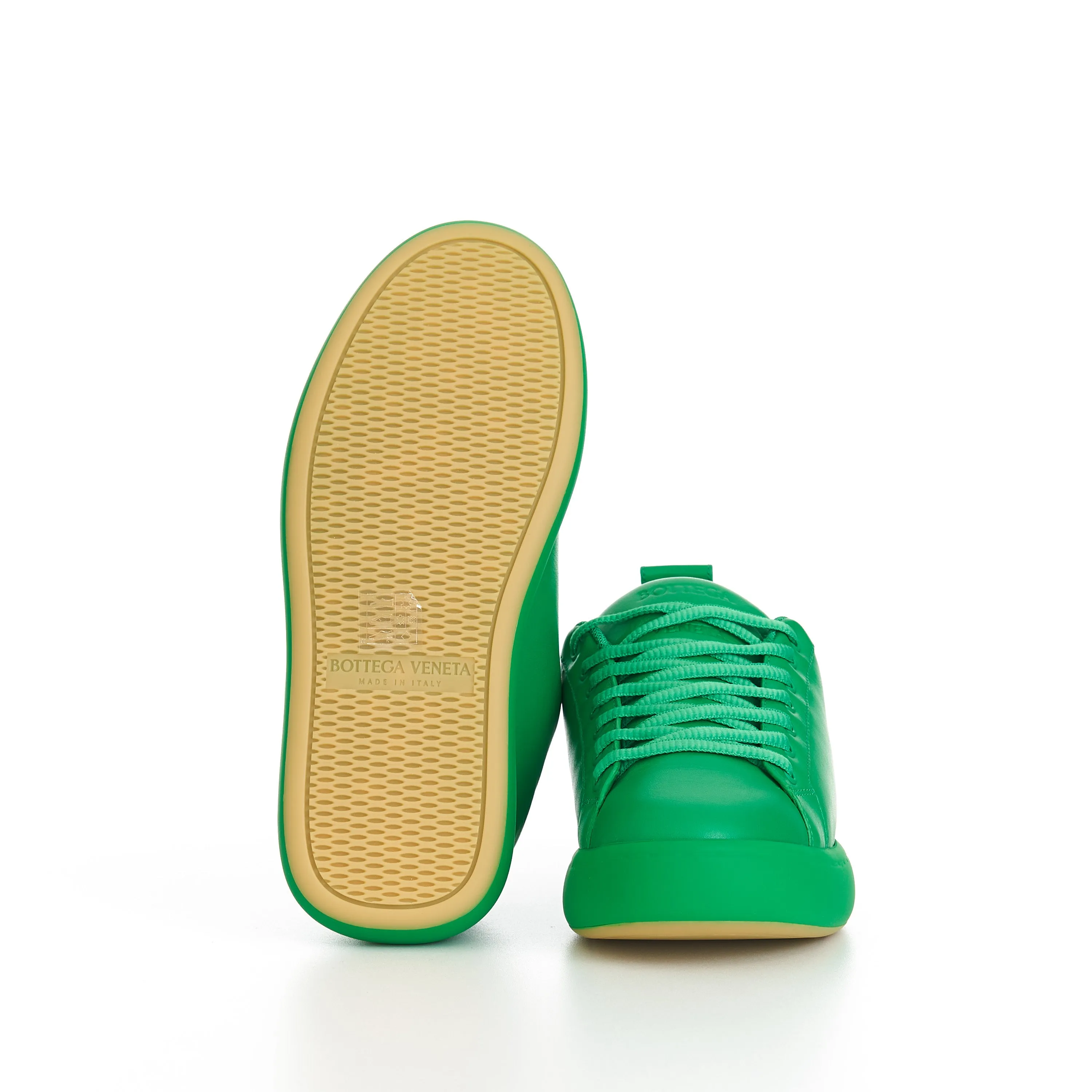 "Pillow" Lace-up Sneakers In Parakeet Green Padded Leather