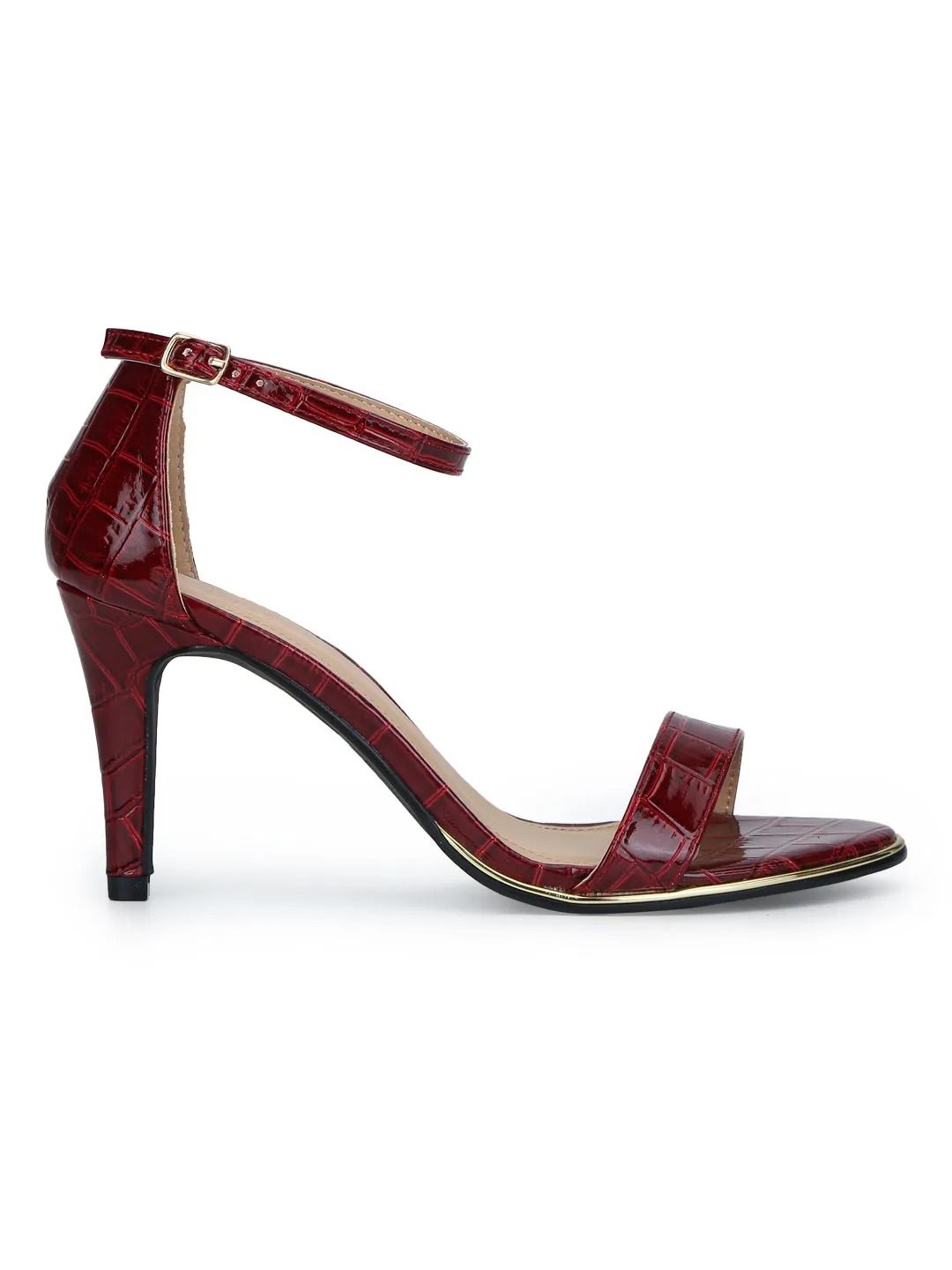 Red Croc Ankle Strap Low Heel Stilettos