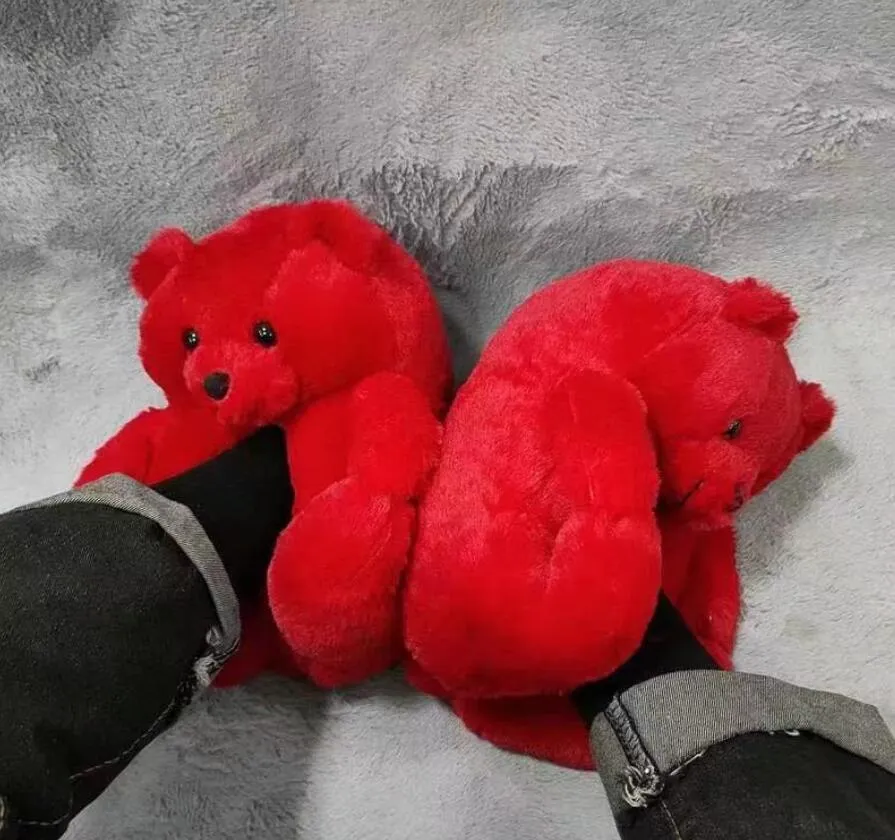 Red Teddy Bear Plush Slippers