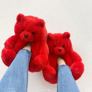 Red Teddy Bear Plush Slippers