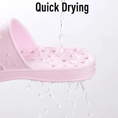 shevalues Shower Shoes for Women with Arch Support Quick Drying Pool Slides Lightweight Beach Sandals with Drain Holes, Pink-Update Version 8-9 Women / 6.5-7.5 Men