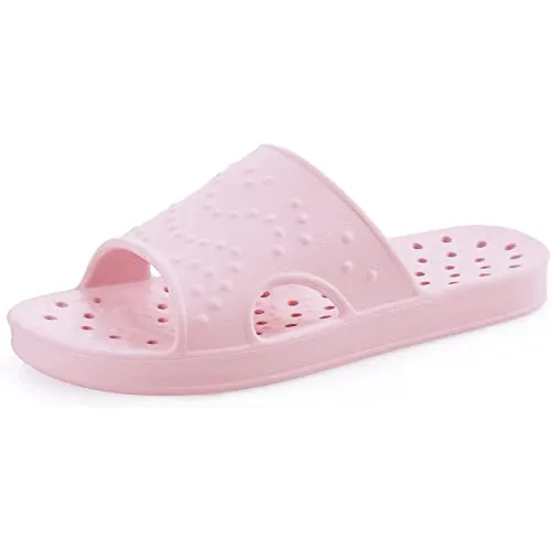 shevalues Shower Shoes for Women with Arch Support Quick Drying Pool Slides Lightweight Beach Sandals with Drain Holes, Pink-Update Version 8-9 Women / 6.5-7.5 Men