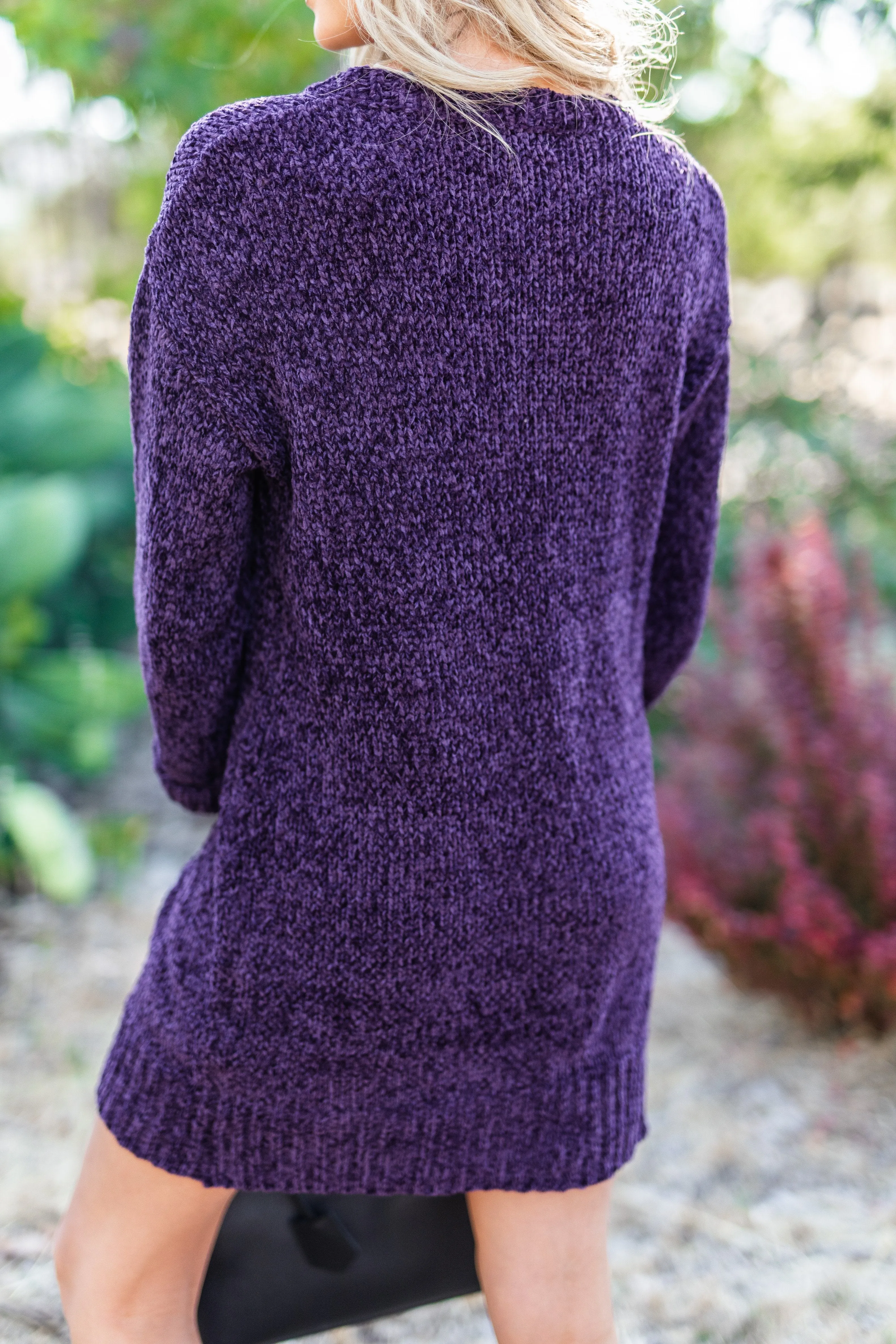 Soft Heart Plum Purple Chenille Sweater Dress