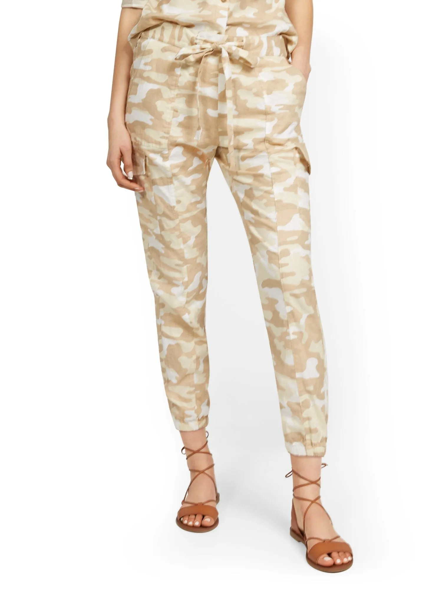 Tall Linen-Blend High-Waisted Cargo Jogger Pant - Camo-Print