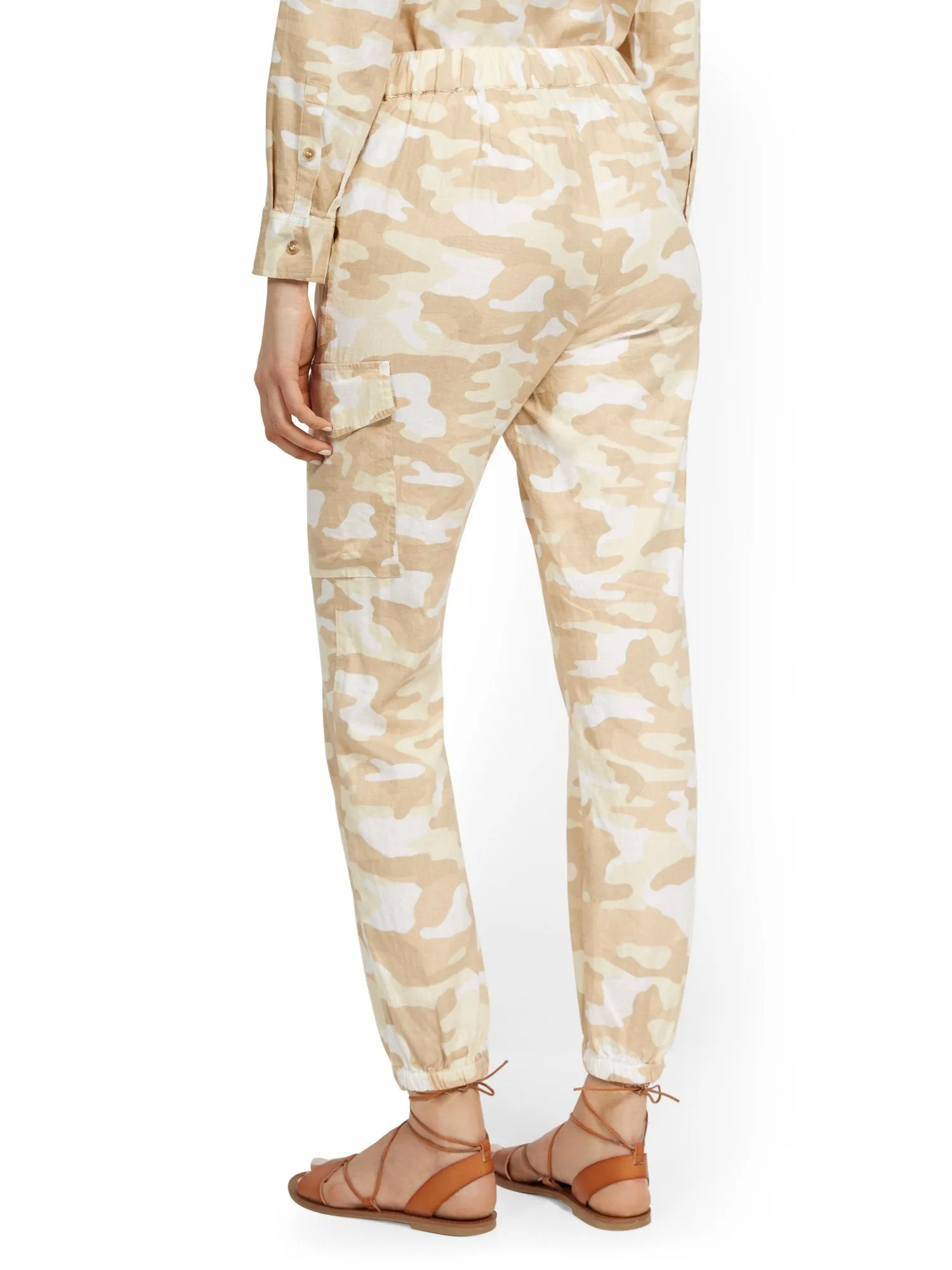 Tall Linen-Blend High-Waisted Cargo Jogger Pant - Camo-Print