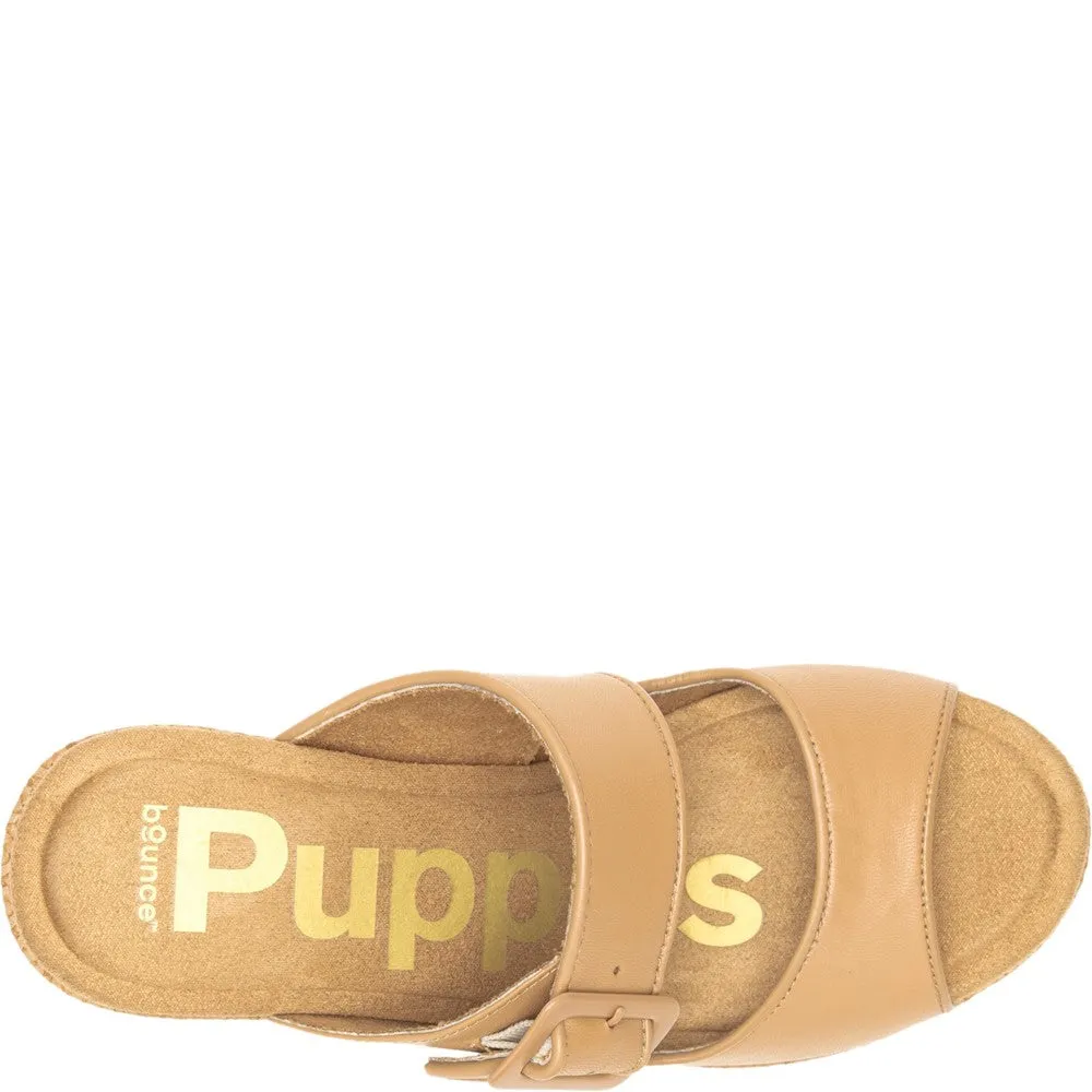 Tan Poppy Buckle Slides