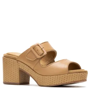 Tan Poppy Buckle Slides