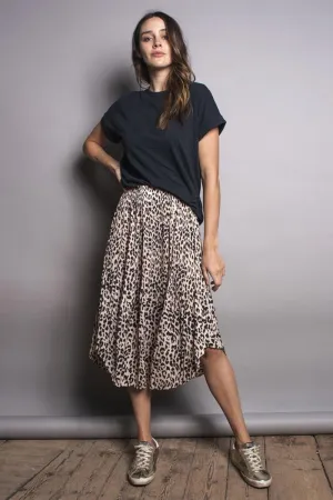 The Others - Pleated Elastic Waist Skirt - Leopard