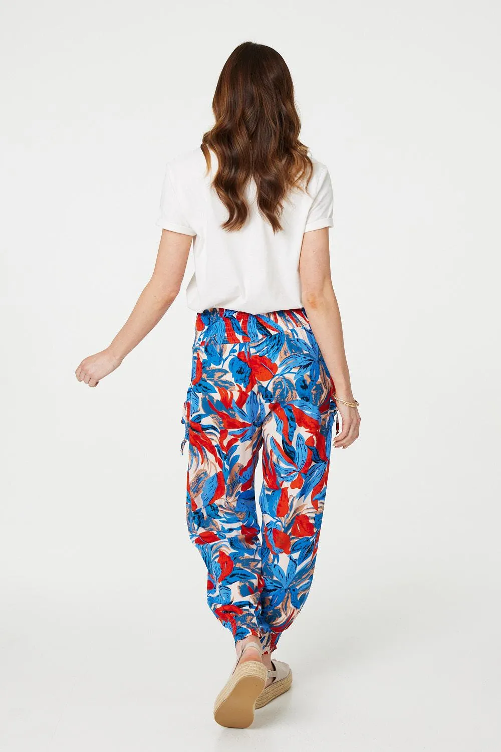 Tropical Leaf Print Harem Pants