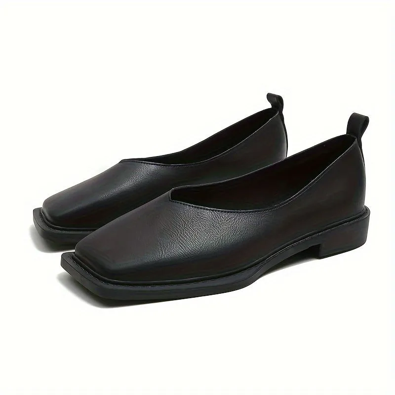 Vintage Square Toe Faux Leather Slip On Shoes - Comfortable, Breathable, and Easy to Wear - Perfect for All-Season Casual Occasions