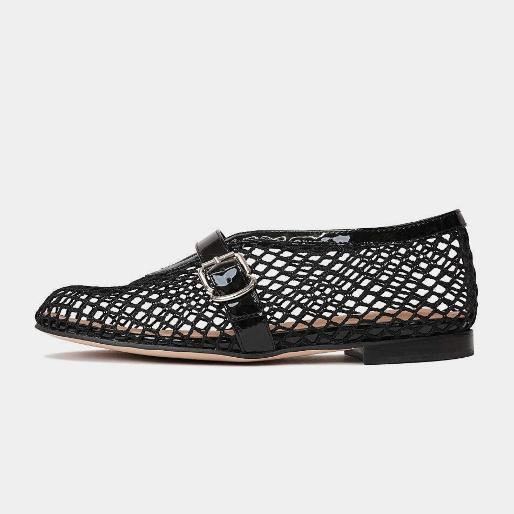 Walaia Black Mesh / Black Patent Ballet Flats