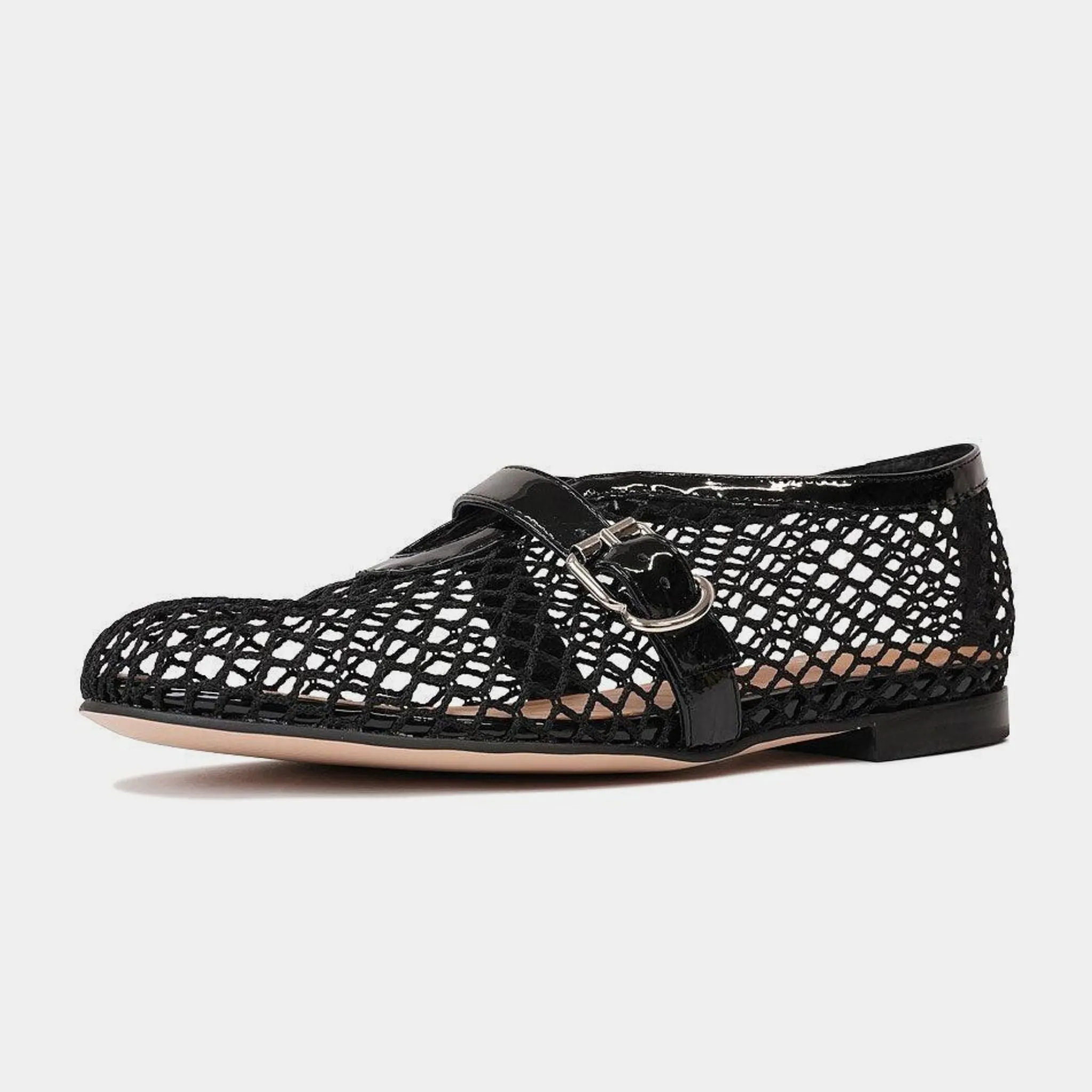 Walaia Black Mesh / Black Patent Ballet Flats