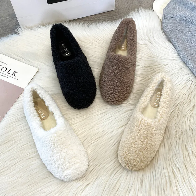 Women's Faux-Fur Loafers Winter Warm & Comfortable Plush Shoes